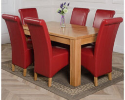 That's Furniture Dakota 152 X 87 Cm Chunky Medium Oak Dining Table And 6 Chairs Dining Set With Montana Burgundy Leather Chairs - thumbnail 1