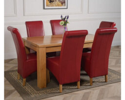 That's Furniture Dakota 152 X 87 Cm Chunky Medium Oak Dining Table And 6 Chairs Dining Set With Montana Burgundy Leather Chairs - thumbnail 3