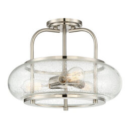 Elegant Semi Flush 3 Light Fixture With Clear Seeded Glass And Brushed Nickel Finish - thumbnail 1