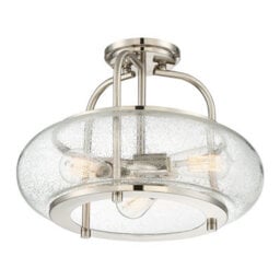 Elegant Semi Flush 3 Light Fixture With Clear Seeded Glass And Brushed Nickel Finish - thumbnail 4
