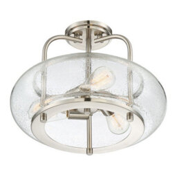 Elegant Semi Flush 3 Light Fixture With Clear Seeded Glass And Brushed Nickel Finish - thumbnail 3