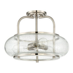Elegant Semi Flush 3 Light Fixture With Clear Seeded Glass And Brushed Nickel Finish - thumbnail 2