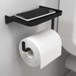 GoodHome Elland Matt Black Wall-Mounted Toilet Roll Holder With Shelf (H)118mm (W)1750mm - thumbnail 2