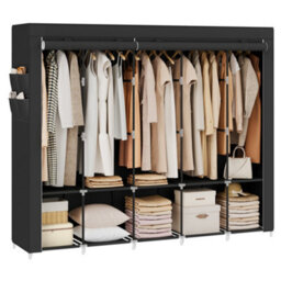 LEDREM Clothes Wardrobe, Portable Closet, Garment Organiser Rack With 5 Hanging Rails,4 Side Pockets, 45 X 211 X 167 Cm,ink Black - thumbnail 2