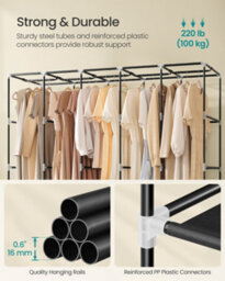 LEDREM Clothes Wardrobe, Portable Closet, Garment Organiser Rack With 5 Hanging Rails,4 Side Pockets, 45 X 211 X 167 Cm,ink Black - thumbnail 5
