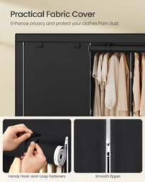 LEDREM Clothes Wardrobe, Portable Closet, Garment Organiser Rack With 5 Hanging Rails,4 Side Pockets, 45 X 211 X 167 Cm,ink Black - thumbnail 6