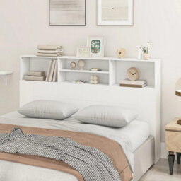 King Size Headboard With Storage And 4 Open Compartments, White - thumbnail 3