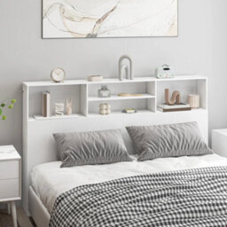 King Size Headboard With Storage And 4 Open Compartments, White - thumbnail 6