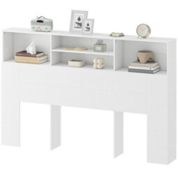 King Size Headboard With Storage And 4 Open Compartments, White - thumbnail 5