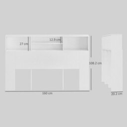 King Size Headboard With Storage And 4 Open Compartments, White - thumbnail 2