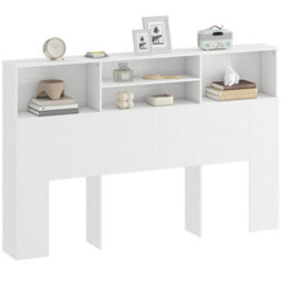 King Size Headboard With Storage And 4 Open Compartments, White - thumbnail 1