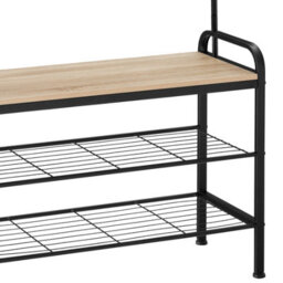 Tectake Coat Stand - Shoe Rack, Seat, 2 Shelves And 9 Coat Hooks 85.5X36X184Cm - Industrial Wood Light, Oak Sonoma - thumbnail 9