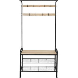 Tectake Coat Stand - Shoe Rack, Seat, 2 Shelves And 9 Coat Hooks 85.5X36X184Cm - Industrial Wood Light, Oak Sonoma - thumbnail 2