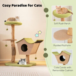 Costway 113 Cm Cat Tree Wooden Cat Tower Cat Condo W/ Padded Top Perch Scratching Posts - thumbnail 7