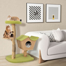 Costway 113 Cm Cat Tree Wooden Cat Tower Cat Condo W/ Padded Top Perch Scratching Posts - thumbnail 4