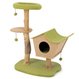 Costway 113 Cm Cat Tree Wooden Cat Tower Cat Condo W/ Padded Top Perch Scratching Posts - thumbnail 3