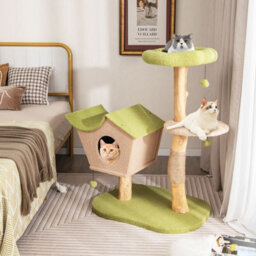 Costway 113 Cm Cat Tree Wooden Cat Tower Cat Condo W/ Padded Top Perch Scratching Posts - thumbnail 5