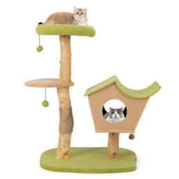 Costway 113 Cm Cat Tree Wooden Cat Tower Cat Condo W/ Padded Top Perch Scratching Posts