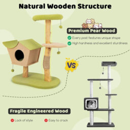 Costway 113 Cm Cat Tree Wooden Cat Tower Cat Condo W/ Padded Top Perch Scratching Posts - thumbnail 8