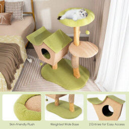 Costway 113 Cm Cat Tree Wooden Cat Tower Cat Condo W/ Padded Top Perch Scratching Posts - thumbnail 9
