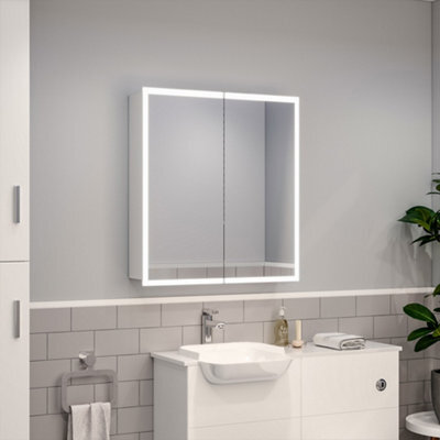 Living And Home Bathroom Wall-Mounted Led Mirror Cabinet With Shaver Sockets And 2 Adjustable Shelves - image 1