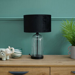Valuelights Jessy Glass And Black Metal Bedside Table Lamp With A Black Velvet Lampshade - Bulb Included - thumbnail 3