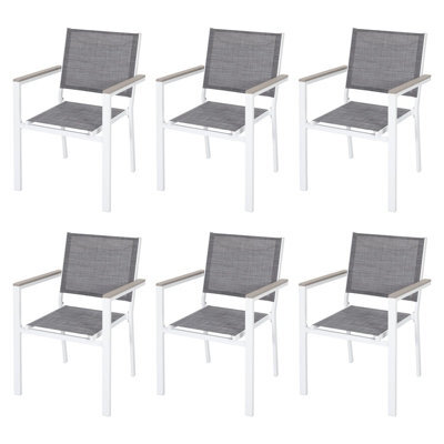 Avestar Outdoor 6-Piece Textilene Stackable Dining Chair Set With Faux Wood Armrests For Garden, Patio, Grey And White - image 1