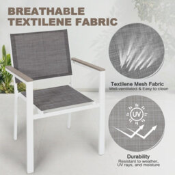 Avestar Outdoor 6-Piece Textilene Stackable Dining Chair Set With Faux Wood Armrests For Garden, Patio, Grey And White - thumbnail 6