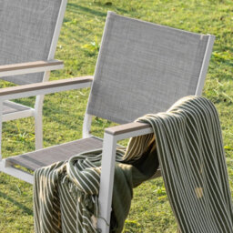 Avestar Outdoor 6-Piece Textilene Stackable Dining Chair Set With Faux Wood Armrests For Garden, Patio, Grey And White - thumbnail 7