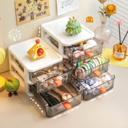 Living And Home 2 Tiers White Plastic Desktop Stationery Cosmetic Storage Box Drawer Organizer With Handle - thumbnail 3