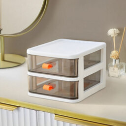 Living And Home 2 Tiers White Plastic Desktop Stationery Cosmetic Storage Box Drawer Organizer With Handle - thumbnail 4
