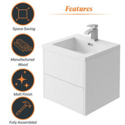 Plum&clay Borneo White Wall Hung Vanity Unit & Basin Set Bathroom Furniture (W)500mm (H)470mm - thumbnail 5