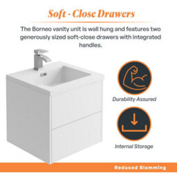 Plum&clay Borneo White Wall Hung Vanity Unit & Basin Set Bathroom Furniture (W)500mm (H)470mm - thumbnail 3
