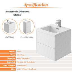 Plum&clay Borneo White Wall Hung Vanity Unit & Basin Set Bathroom Furniture (W)500mm (H)470mm - thumbnail 4