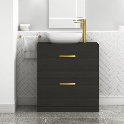 Royal Bathrooms 800mm Floor Standing Vanity Unit 2 Drawer Hale Black & Countertop Basin - Elva With Brushed Brass Handle - image 1