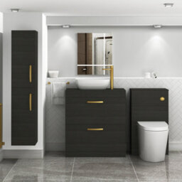 Royal Bathrooms 800mm Floor Standing Vanity Unit 2 Drawer Hale Black & Countertop Basin - Elva With Brushed Brass Handle - thumbnail 2