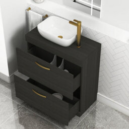 Royal Bathrooms 800mm Floor Standing Vanity Unit 2 Drawer Hale Black & Countertop Basin - Elva With Brushed Brass Handle - thumbnail 3