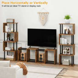 Oira 5 Tier Tall Bookshelf,s Shaped Geometric Bookcase,brown Wood Display Shelves - thumbnail 7