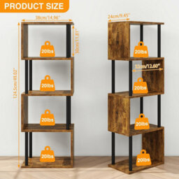 Oira 5 Tier Tall Bookshelf,s Shaped Geometric Bookcase,brown Wood Display Shelves - thumbnail 3