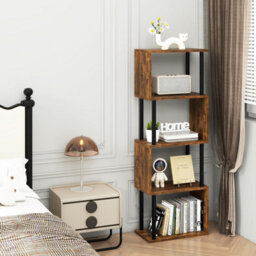 Oira 5 Tier Tall Bookshelf,s Shaped Geometric Bookcase,brown Wood Display Shelves - thumbnail 2