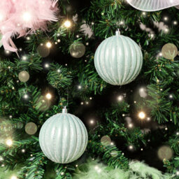 Melody Maison Set Of 2 Icy Blue Glitter Striped Reeded Hanging Baubles - 8Cm