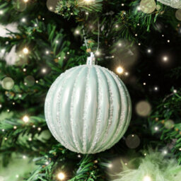 Melody Maison Set Of 2 Icy Blue Glitter Striped Reeded Hanging Baubles - 8Cm - thumbnail 3