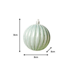 Melody Maison Set Of 2 Icy Blue Glitter Striped Reeded Hanging Baubles - 8Cm - thumbnail 7