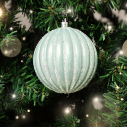 Melody Maison Set Of 2 Icy Blue Glitter Striped Reeded Hanging Baubles - 8Cm - thumbnail 4