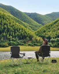 Songmics Pair Of Folding Outdoor Chairs, Heavy Duty Construction With Cup Holders, Comfortable Seating, Black - thumbnail 7