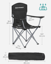 Songmics Pair Of Folding Outdoor Chairs, Heavy Duty Construction With Cup Holders, Comfortable Seating, Black - thumbnail 2