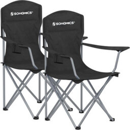 Songmics Pair Of Folding Outdoor Chairs, Heavy Duty Construction With Cup Holders, Comfortable Seating, Black - thumbnail 8