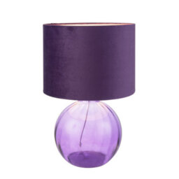 Happy Homewares Contemporary Deep Purple Ribbed Glass Table Lamp With Soft Velvet Fabric Shade - thumbnail 5