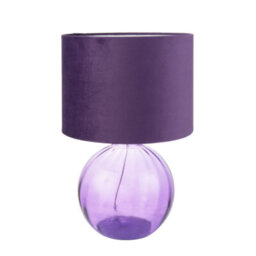 Happy Homewares Contemporary Deep Purple Ribbed Glass Table Lamp With Soft Velvet Fabric Shade - thumbnail 4