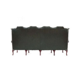 Chesterfield 4 Seater Flat Wing High Back Antique Green Real Leather Sofa In Queen Anne Style - thumbnail 8